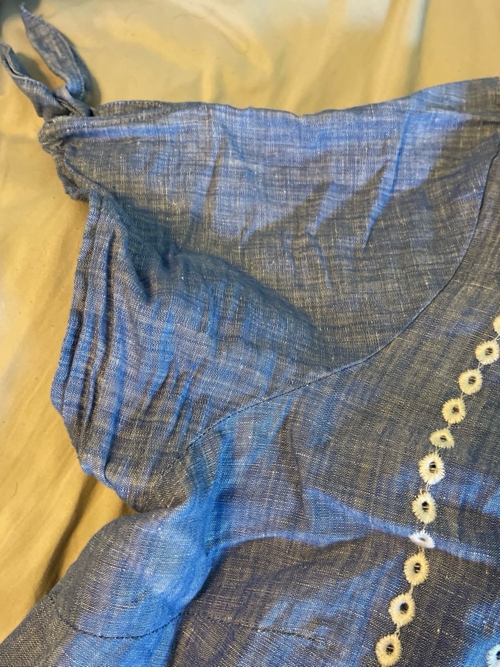Talbots Blue Linen-Blend Tunic with White Embroidery - Picture 2 of 3